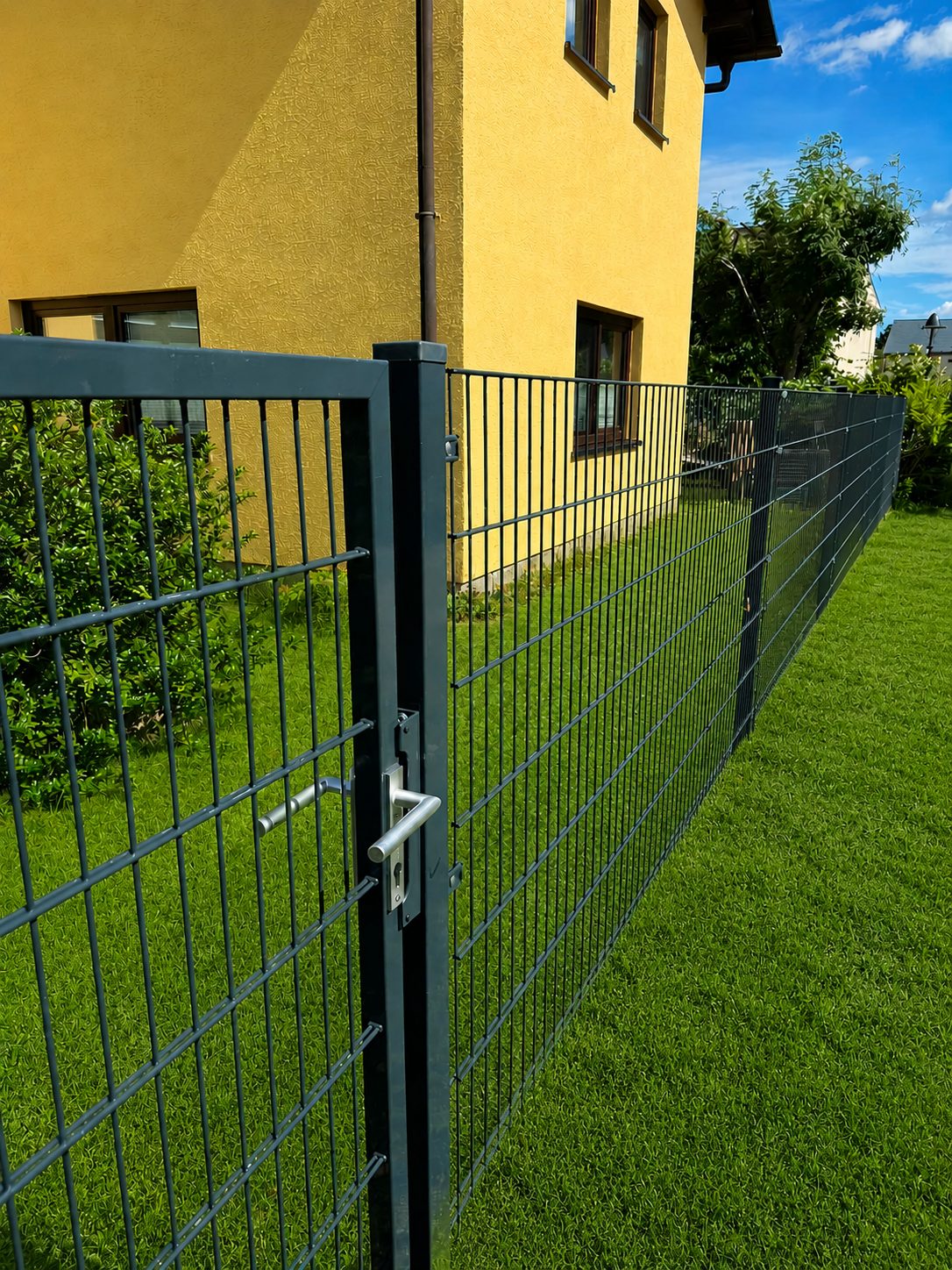 Stabmattenzaun: Wohnhaus mit Gehtür